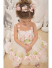 Floral Tulle Knee Length Sheer Buttons Back Flower Girl Dress